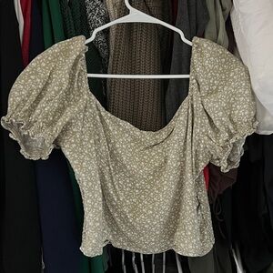 Floral Puff Sleeve Top - Green